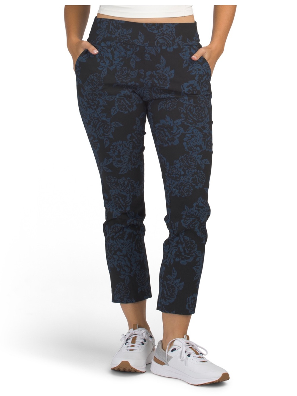 Swing Control Women's Navy Floral Slim Ankle Golf Pants